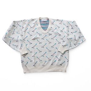 Carmel Vintage 90s Knitted 100% Cotton Golf Sweater Made in the USA Unisex L